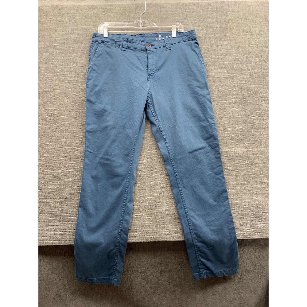 George Slim Straight Chino Pants Mens 34x30 Blue Shark Cotton Stretch Low Waist
